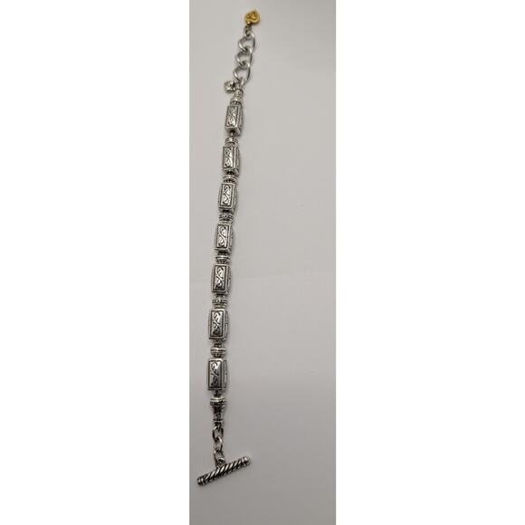 Brighton Scroll Detail Toggle Bracelet 7.5in Silver Tone with Gold Charm - Picture 2 of 7